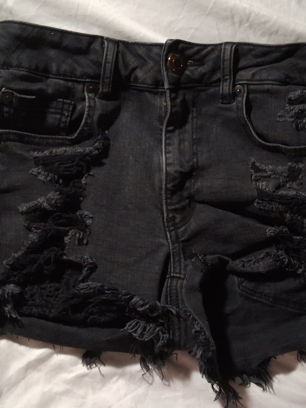 American Eagle Outfitters Distressed Jean Shorts in Black